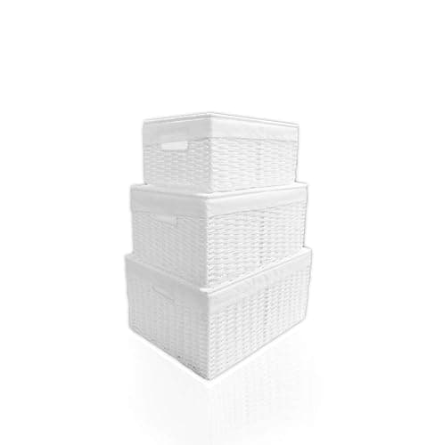 Arpan Paper Rope Woven Storage Xmas Hamper Basket Box with White Cloth Lining, Large, Medium, Small (Set of 3) - Image 1