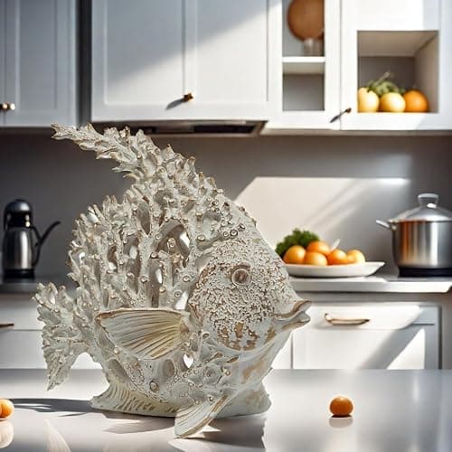 VVGIFTS Beach Coastal Decor Coral Reef Angelfish Home Office Desk Decor Sculpture Statue for Tabletop Shelf Bathroom Decoration Ornament Gift (White) thumbnail 2