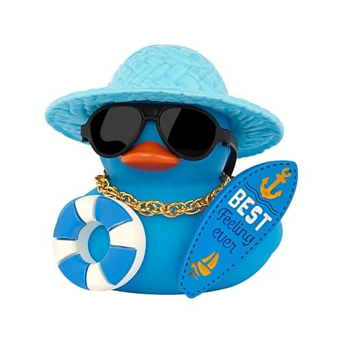 wonuu Summer Beachy Vacation Duckies, Tropical Paradise Rubber Duck Beach Surfing Ocean Voyage Rubber Ducks (Blue, Surf Board, Lifebuoy) - Image 1