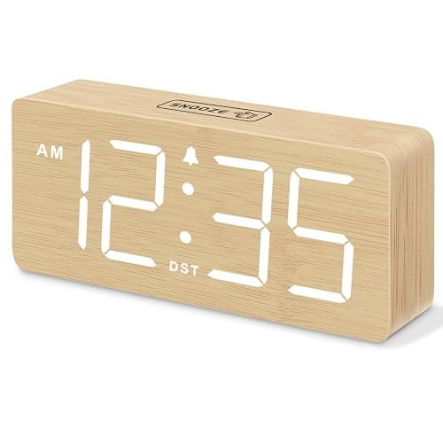DreamSky Wooden Digital Alarm Clock for Bedroom - Desk Clocks for Living Room with Large Numbers, Dimmer, Loud Alarm for Heavy Sleepers with Volume Control, DST, Office Wood Decor (Plug in Clock) - Image 1