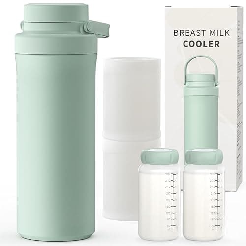 Xaproo 22oz Breast Milk Cooler Bottle, Portable Milk Cooler for Breastmilk with 360°Cooling for 24 Hours, Millk Chiller with 2pcs Baby Bottles, Breastmilk Storage Bags for Baby, BPA-Free (Green) - Image 1