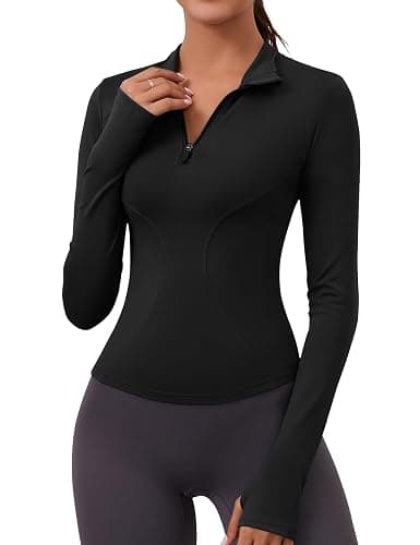LOMON Womens Long Sleeve Workout Tops Quick Dry Quarter Zip Pullover Crop Yoga Athletic Slim Fit Shirts - Image 1