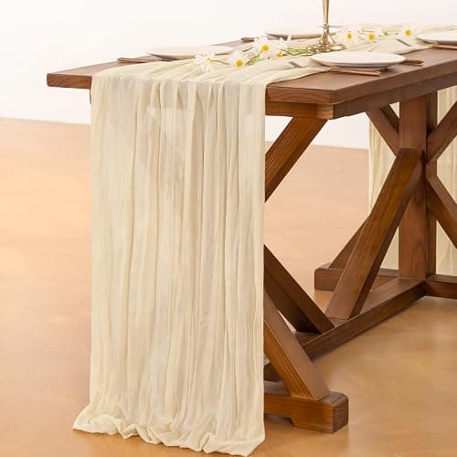 Socomi Beige Summer Cheesecloth Table Runner Boho Rustic Gauze 120 inch 10FT Cheese Cloth Runner for Wedding Party Baby Shower Birthday Home Decor Holiday Decorations - Beige - 10ft x 1pc thumbnail 4