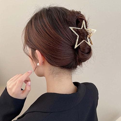 2 Pcs Hair Claw Clips Glod Silver Metal Medium Star Hair Clips for Thick or Thin Hair Strong Hold Y2k Claw Clips Elegant Design Non Slips Hair Jaw for Women Hair Accessories thumbnail 3