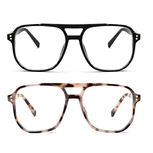 FEISEDY 2Pack Blue Light Blocking Glasses Fake Nerd Clear Square Computer Lightweight Pilot Glasses Frame Oversized B2866 - Image 1