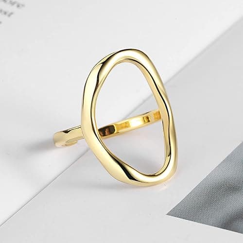 Oval Round Loop Open Statement Ring for Women Fashion 18K Gold Plated Ring Classic Oval Adjustable Ring Dainty Promise Minimalist Rings Jewelry for Women thumbnail 5