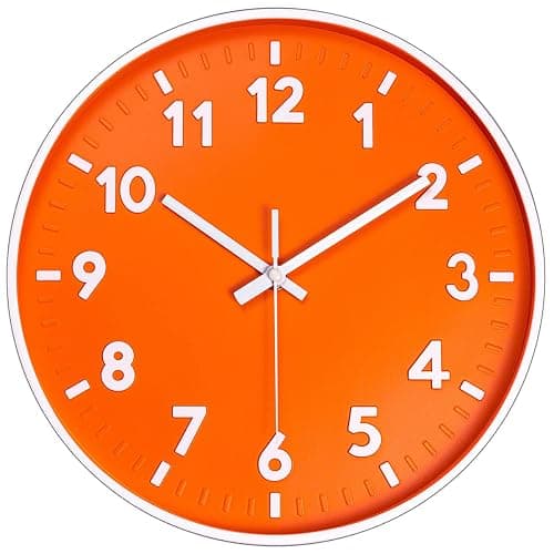 JENLYSTIME 12 Inch 3D Number Modern Indoor/Outdoor Wall Clock,Round Bright Colorful Dial,Non Ticking Silent Quartz Battery Operated, Easy to Read Simple Style Decor Clock for Bedroom,Kitchen(Orange) - Image 1