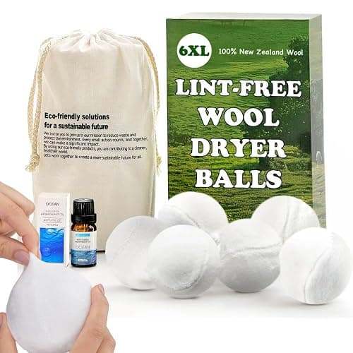 VIVASPHERE Wool Dryer Balls - Lint-Free - 6XL Pack - 1000+ Loads - Premium Natural Fabric Softener - Reduces Drying Time & Static - Includes Essential Oil - with Storage Bag - Image 1
