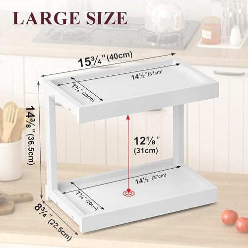 MARTY 2 Tier 15.75"x8.9" Large Countertop Shelf Organizer Spice Rack, Coffee Station Organizer for Mugs Cups, Wooden Shelf Desktop Storage Organizer for Kitchen Bathroom Home Office (White) thumbnail 3