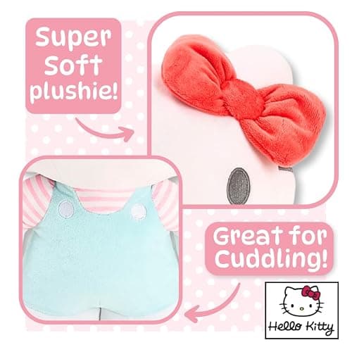 Simply Toys Official Hello Kitty Plush Doll 40cm | Soft Sanrio Licensed Stuffed Toy in Mint Overalls | Collectible Hello Kitty Plushie for Girls, Teens, Kids, Adults & Fans Idea & Room Decor thumbnail 3
