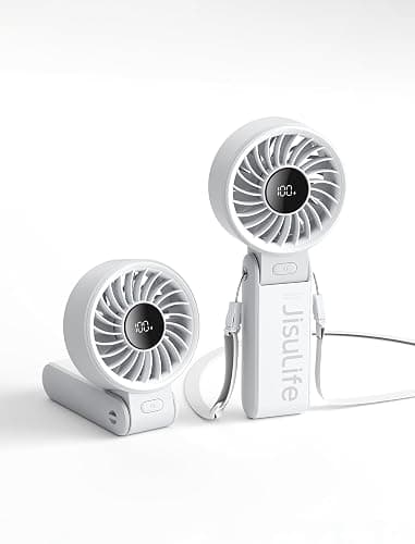 JISULIFE Handheld Fan Life7 – Ultimate Flexibility: Wide & Strong Airflow, 19.5H Max Cooling, 5000mAh Rechargeable, 5-Speed, LED Display, 3 IN 1 Portable Fan for Travel, Concerts, Sports Events(Grey) - Image 1