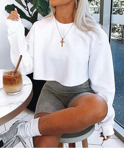 Artfish Women's Crewneck Long Sleeve Crop Tops Workout Casual Pullover Loose Sweatshirts thumbnail 3