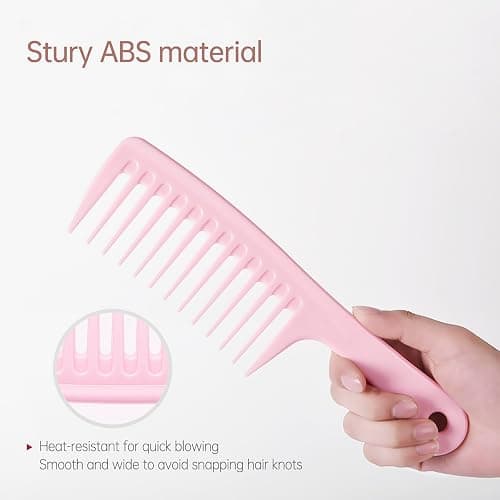 Arthaxi Wide Tooth Comb for Women Curls Styling, Pink Large Hair Comb for Wet or Dry Use in Shower, Blow Drying, Travel - Hurt-Free Brushing on All Hair Types, 1 Pack thumbnail 7