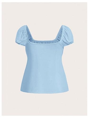 SOLY HUX Women's Square Neck Short Sleeve Peplum Tops Cute Summer Blouse for Teen Girls Babydoll Top T Shirt thumbnail 3