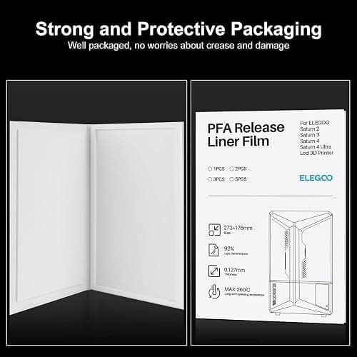 ELEGOO 5 PCS PFA Release Liner Film 2.0 for ELEGOO Saturn 4 Ultra 16K, Saturn 4, Saturn 4 Ultra, Saturn 3, Saturn 2 and Saturn 8K Resin 3D Printer, 273 x 176 mm thumbnail 6