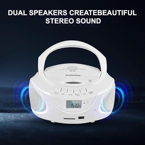 Portable CD Player Boombox with Bluetooth, AM/FM Radio CD Player with Stereo Speakers, USB/SD/AUX Input, Headphone Jack, AC or Battery Operated Compact CD Player for Home, Kids & Seniors, White thumbnail 5