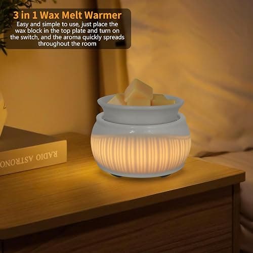 Ceramic Wax Melt Warmer for Scented Wax Warmer with 7 Colors LED Ambiance Light 3-in-1 Electric Fragrance Candle Burner for Home Office Deco Birthday Gifts for Women Girl Mom Daughter(White-02) thumbnail 6