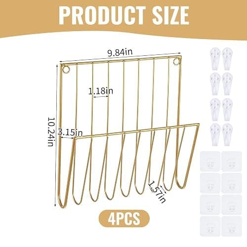 4Pack Wall Magazine Rack, Gold Magazine Holder, Metal Wall File Organizer | Space Saving, File Organizer, Wall Mount, Sturdy Iron Metal, Modern U-Shape, Smooth Welds, for Home Office Bathroom thumbnail 3