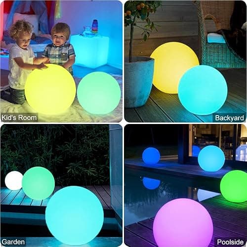 16 In Cordless LED Glowing Ball Light, LED Globe Orb Night Light w/Remote,16RGB Color Changing Waterproof Light Up Ball Rechargeable Indoor/Outdoor Mood Lamp for Nursery Garden Patio Party Bar Decor. | BALMOST RGB Color Changing Light Up Ball w/Remote, Rechargeable Orb Lamp Waterproof Globe Floor Lamp for Bedroom Garden Patio thumbnail 3