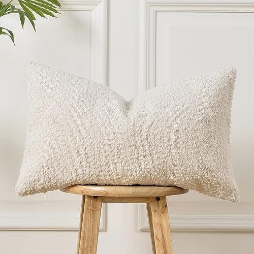 Sunkifover Textured Boucle Pillow Cover 12x20 Inches, Decorative Neutral Pillowcase Rectangular Cushion Cover for Sofa, Bed, Bedroom, Living Room, Cream. - Cream - 20" x 12" (Pack of 1) - Image 1