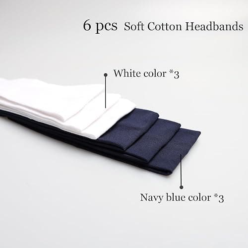MLMOMVME 6 Pcs Headbands for Women Hair Cotton Headband Non-slip Stretchy Elastic Head Wrap Holder Hair Accessories White Navy Blue Color thumbnail 3