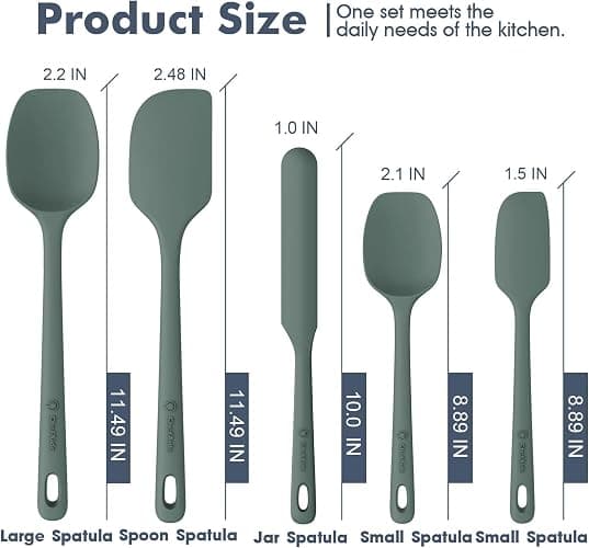 ChefAide 5 Pieces Silicone Spatula Set, Food Grade Rubber Spatula, Upgrade Strong Handle with Ergonomic Grip, Heat Resistant Up to 600°F for Nonstick Cookware, Cooking Dried Thyme thumbnail 2