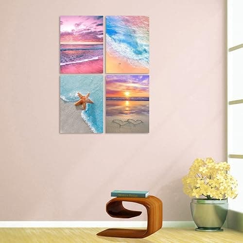 Muzagroo Art 4 Pack 5D Diamond Painting Kits for Adults DIY Drill Diamond Art Kits Arts and Crafts for Beginners Beach Diamond Dot Kits Gem Painting Wall Art for Living Room thumbnail 2