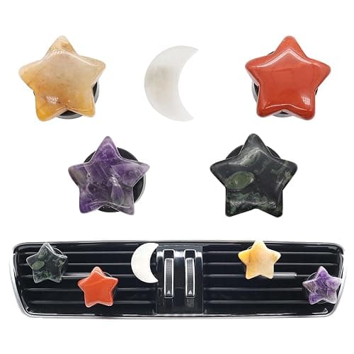 ORIESSE Boho Car Decor,Stars Moon Air Vent Clips,Refillable Car Fresheners,5pcs Natural Crystal Stone Hippie Dashboard Decorations Accessories,Best Wishes for Lover and Friend - Image 1