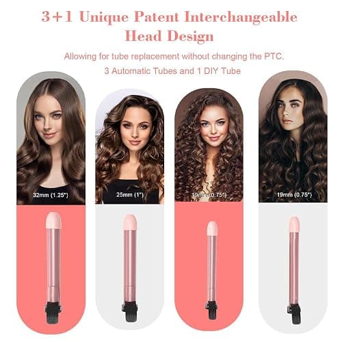Bestauty Automatic Hair Curler, 4 in 1 Hair Curler with 19-32mm Interchangeable Ceramic Curling Tongs, 360° Rotating 160-220° C Curling Iron, Dual Voltage(Pink) thumbnail 3