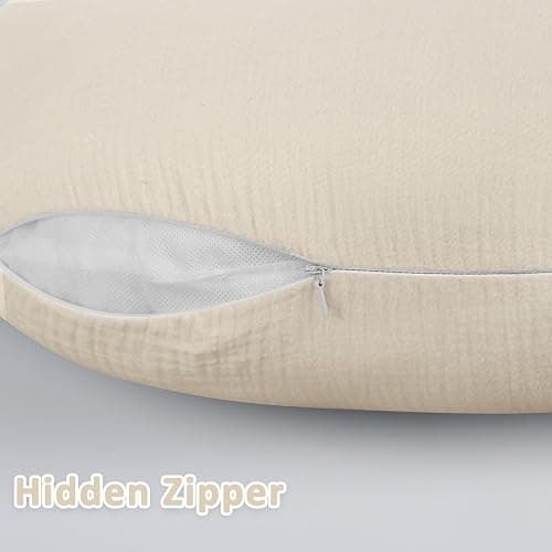 DILIMI Muslin Nursing Pillow Cover 2 Pack, Removable Nursing Cover for Breastfeeding Pillows, Ultra Soft Comfortable Slipcover for Baby Girl and Boy, Beige and Brown Checkered - Beige & Brown Checkered thumbnail 5