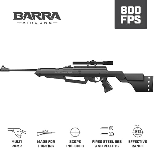 Barra Air Guns Sportsman 900 BB Gun Rifle for Adults, Pellet Rifles for Hunting, 177 Caliber Airgun with Rifle Scope - Shoot Pellets & BBS, 800 FPS thumbnail 5