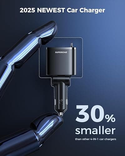 Retractable Car Charger, SUPERONE 99W Car Phone Charger with Cables Fast Charging, USB C Car Charger Adapter for iPhone 17 16 15 14 13 12, Samsung, Black thumbnail 7