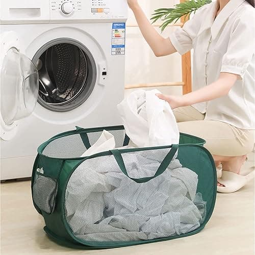 Rubruan 4 Piece Popup Mesh Laundry Basket Durable Handles Collapsible Laundry Baskets Folding Clothes Pastic Hamper for Laundry Room College Dorm (Gray) thumbnail 2