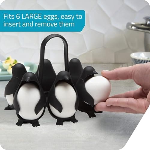 PELEG DESIGN Egguins Egg Cooker for Hard Boiled Eggs and Soft Boiled Eggs – 3-in-1 Boiled Egg Holder for Cooking, Fridge Storage & Serving – Unique Penguin Kitchen Gift, Holds 6 Eggs thumbnail 5