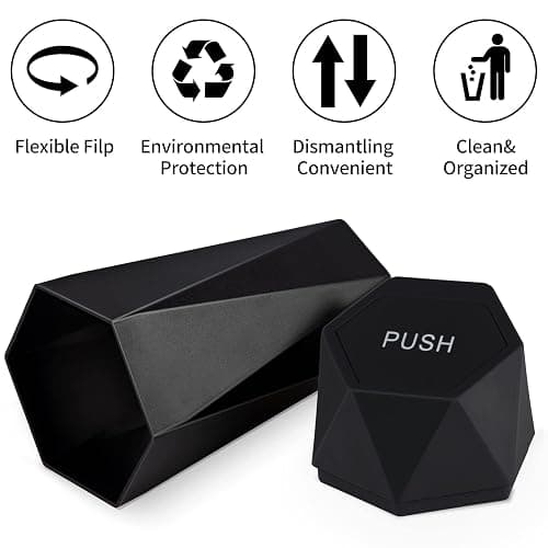 JUSTTOP Car Trash Can with Lid, Diamond Design Small Automatic Portable Trash Can, Easy to Clean, Used in Car Home Office Interior Accessories, 2PCS (Black) thumbnail 3