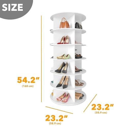 SpaceAid 6 Tier Rotating Shoe Rack Tower, Spinning Shoe Display Lazy Susan, Revolving 360 Shoe Rack Storage Round Carousel, Vertical Handbag Rotate Shoes Closet Organization (6-Tier White) thumbnail 2