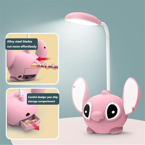 Stitch Children's Desk Lamp Study Lamp with Pencil Sharpener Night Light Cartoon Design Rechargeable Dimmable LED Reading Lamp for Children. (Pink) thumbnail 3