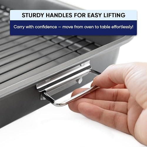Zarstano Roasting Pan for Ovens Nonstick Heavy Duty Roasting Pan with Rack Large 11 inch x 15.5 inch For Delicious Family Meals for Cooking Roaster Pan for Meats, Turkey, & Vegetables thumbnail 6