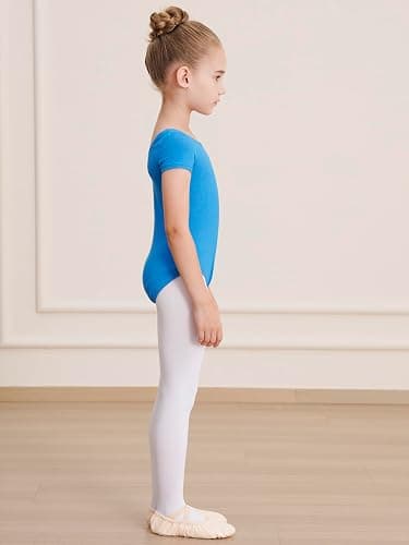 WEGETIT Gymnastics Leotards for Girls Ballet Leotard Toddler girls Bodysuit Short Sleeve Kids Dance Outfits - Blue - 12-14 Years thumbnail 4