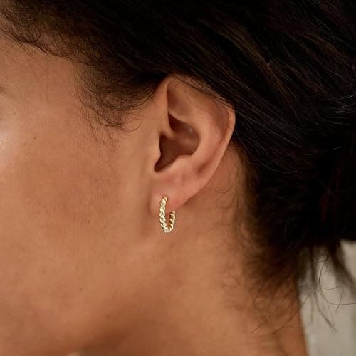 14K Gold Hoop Earrings for Women Lightweight Chunky Hoop Earrings Multipack Hypoallergenic, Thick Open Twisted Huggie Hoops Earring Set Jewelry for Gifts thumbnail 3