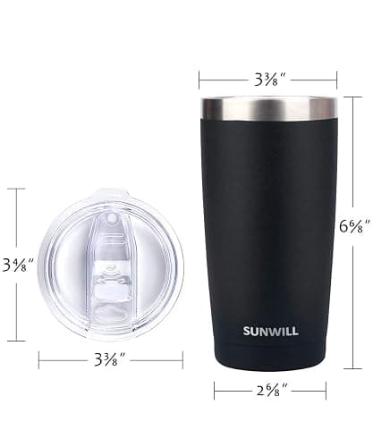 SUNWILL Travel Coffee Tumbler 20 oz, Insulated Mug with Lid, Stainless Steel Cup for Outdoor, Powder Coated Black thumbnail 3