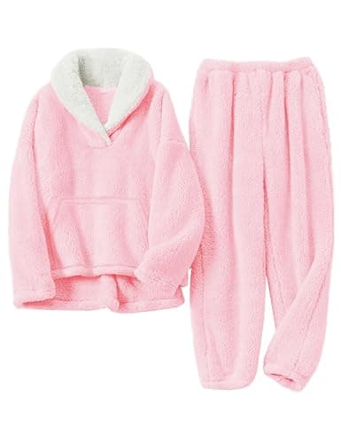 Kissonic Girls Fuzzy Pants Set Lapel Collar Pullover Fluffy Sweatshirt Fleece Pants Sweatsuit 2 Piece Outfits - Image 1
