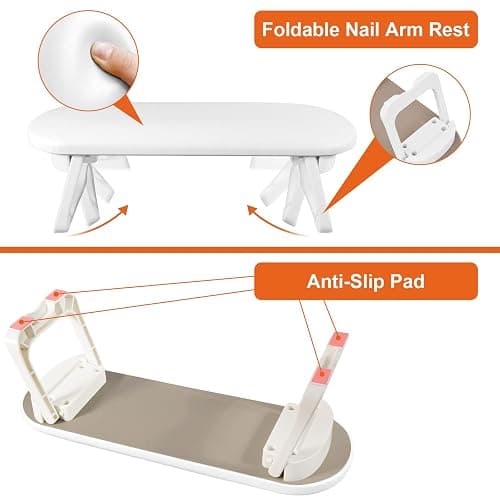 Diesisa Nail Arm Rest, Foldable PU Leather Nail Hand Rest For Manicure, with Soft Nail Mat for Table, Soft Hand Rest for Acrylic Nails/Nail Hand Pillow for Manicure Salon Use-white - White thumbnail 2