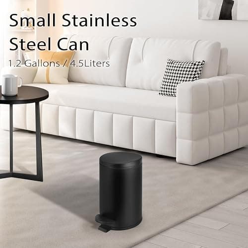 TIPGO 1.2 Gallon Small Black Trash Can, 4.5 Liters Bathroom Garbage Can with lid, Mini Step Trash Bin, Stainless Steel Wastebasket for Bathroom, Bedroom, Office (Matte Black) thumbnail 6