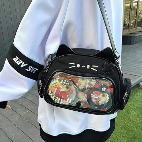 Cat Ita Bag Pin Display Backpack for School PU Leather Preppy Backpack for Girl Y2k Single Shoulder Crossbody Bag thumbnail 2