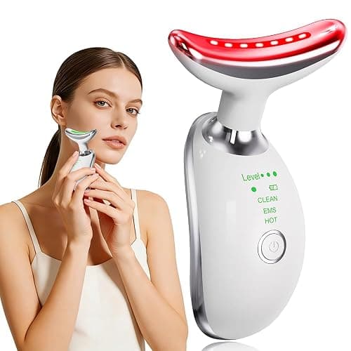 Face and Neck Massager Tool with Heat & 3 Light Therapies, Smart Vibration, Red-Light-Therapy and EMS Modes, Gua Sha Facial Tools for Face and Neck Skin Care and TMJ Relief (White) - Image 1