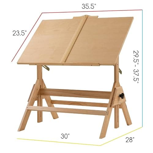 MEEDEN Wood Adjustable Drafting Table: 35.5" x 23.5" Art Drawing Desk with Various Height and Tiltable - Rustic Artist Desk with Pencil Ledge and Ruler for Writing Reading Graphic Design thumbnail 3