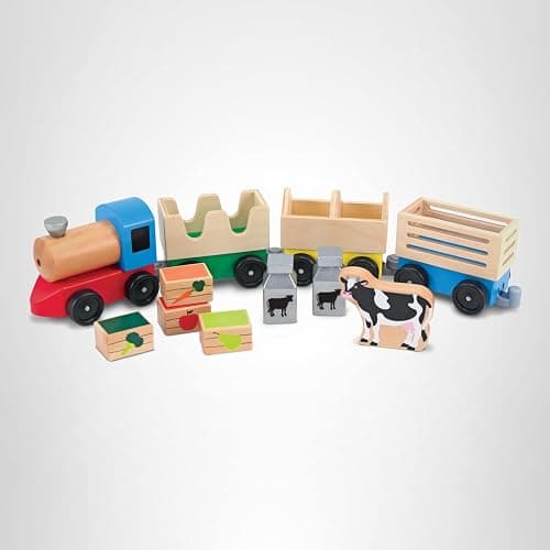 Melissa & Doug Wooden Farm Train Set - Classic Wooden Toy (3 Linking Cars) thumbnail 10