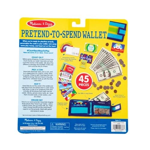 Melissa & Doug Pretend-to-Spend Toy Wallet With Play Money and Cards (45 pcs), Blue - FSC Certified thumbnail 4