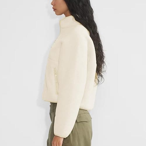Keeliya Womens Fleece Sweatshirts Cropped Half Zip Fuzzy Warm Sherpa Pullover Varsity Jackets with Zipper Pockets thumbnail 4